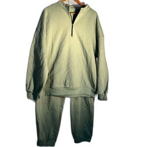 Light Olive Green Women's 2 pc 1/4 Zip Sweatsuit SZ XL NEW